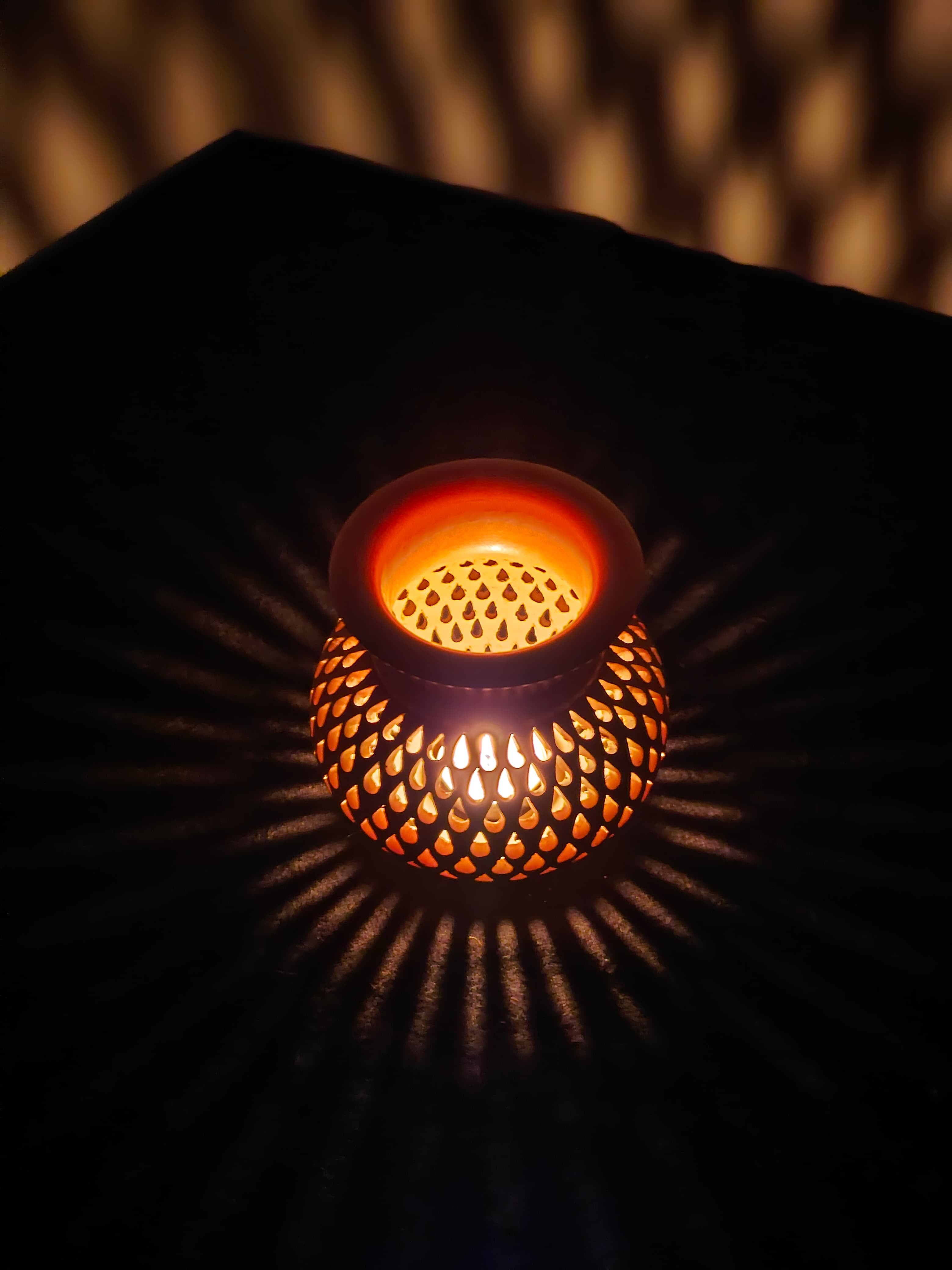 Kagazi Pottery Lamp - Spherical Shape T Light Holder