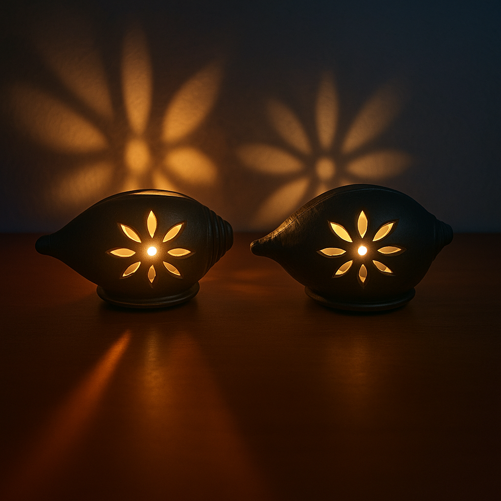 Black Pottery Conch Shell Lamp Black