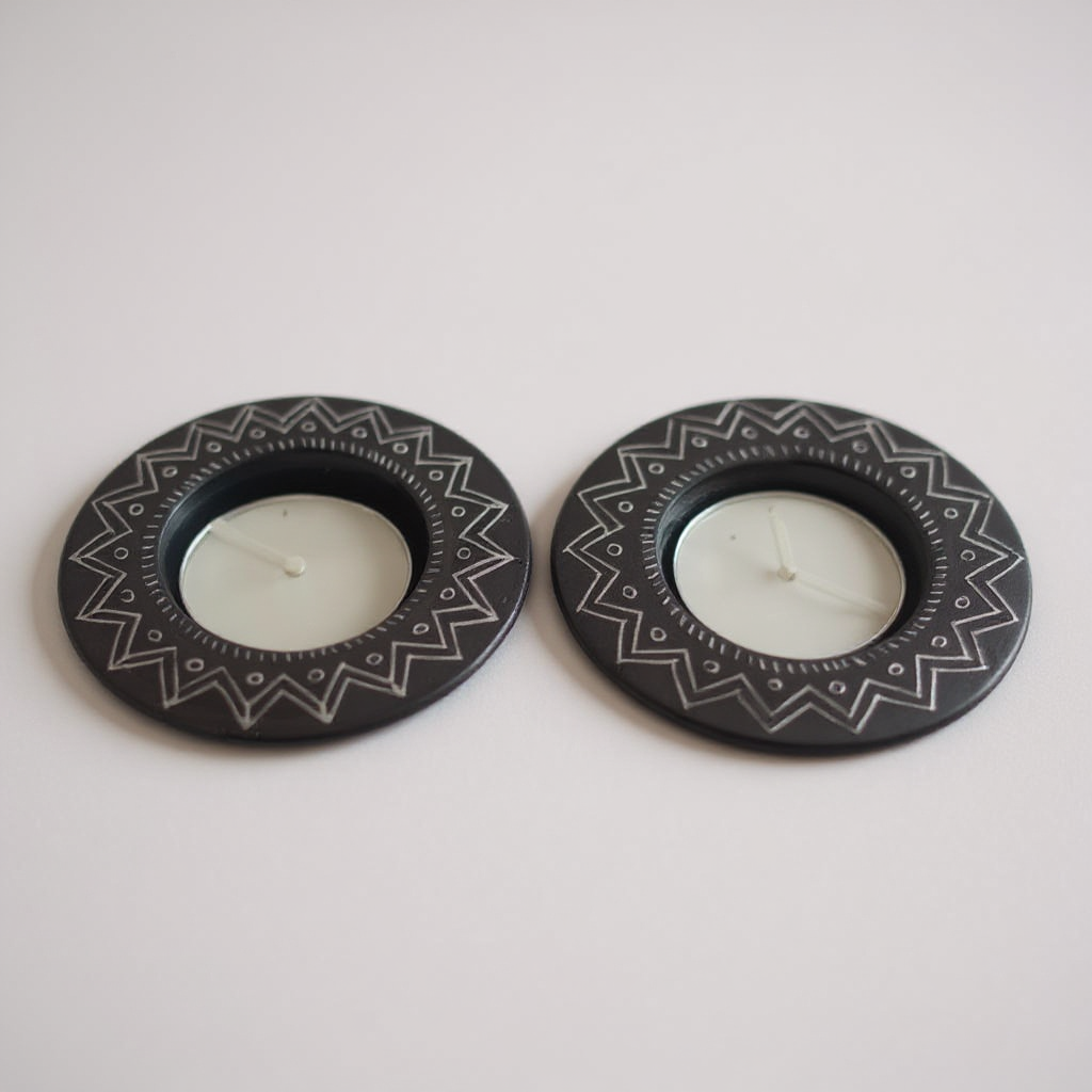 Nizamabad Black Pottery T Light Holder - Set of 2