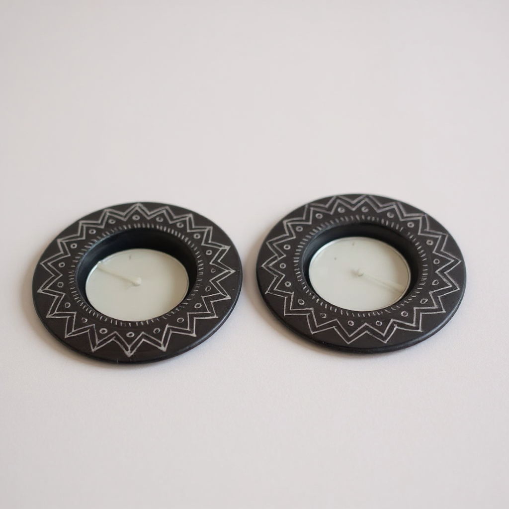 Nizamabad Black Pottery T Light Holder - Set of 2