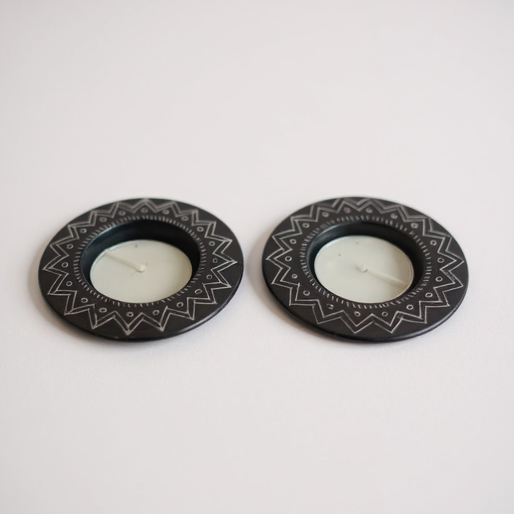 Nizamabad Black Pottery T Light Holder - Set of 2